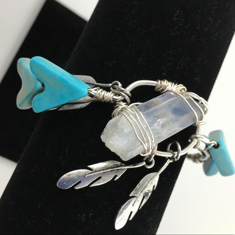 Crystal & Silver Tone Feathers Bracelet - Picture 3 of 8