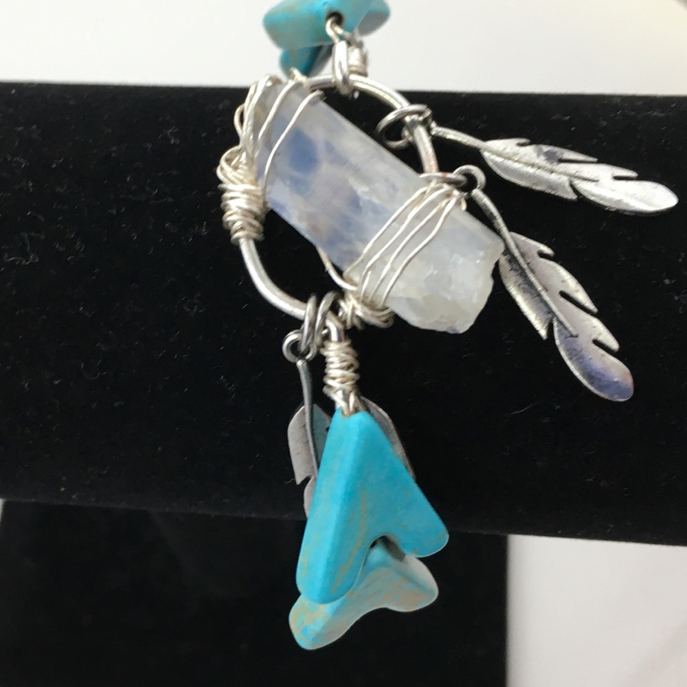 Crystal & Silver Tone Feathers Bracelet - Picture 4 of 8