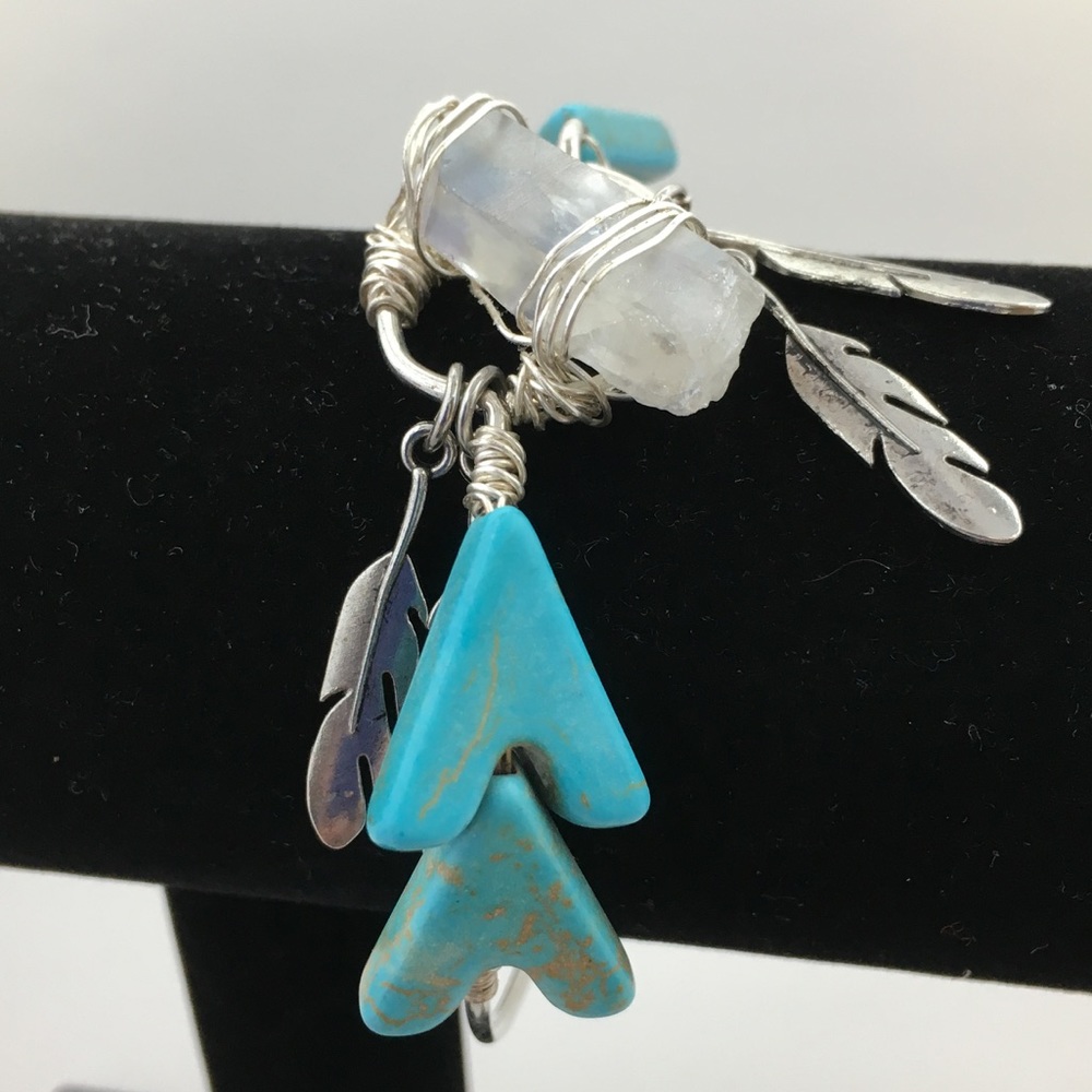 Crystal & Silver Tone Feathers Bracelet - Picture 5 of 8