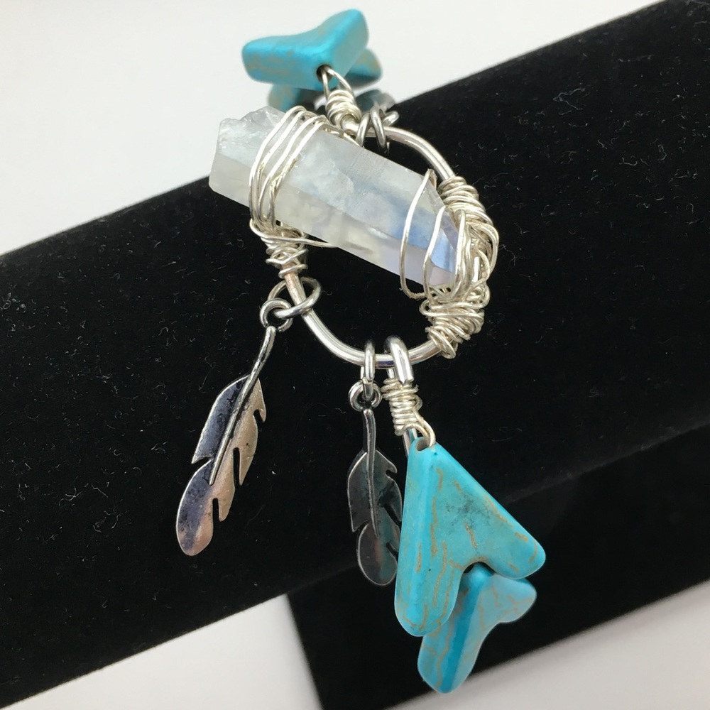 Crystal & Silver Tone Feathers Bracelet - Picture 7 of 8