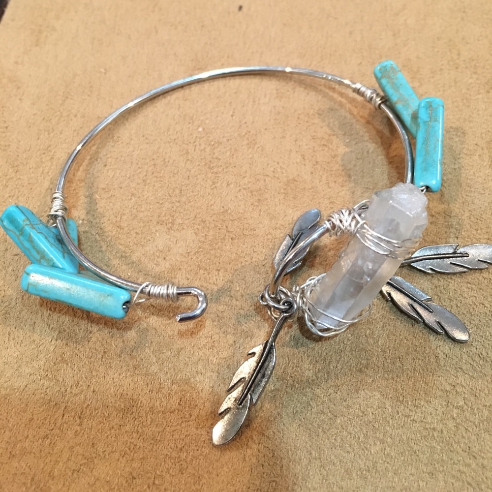 Crystal & Silver Tone Feathers Bracelet - Picture 8 of 8