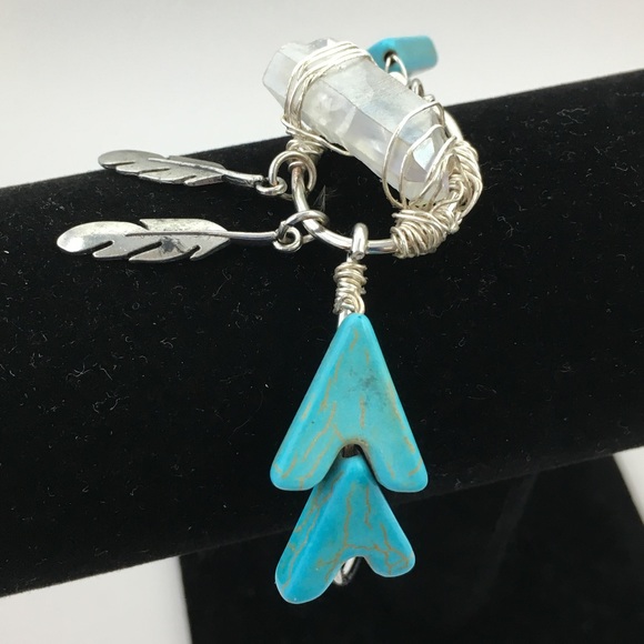 Crystal & Silver Tone Feathers Bracelet - Picture 6 of 8