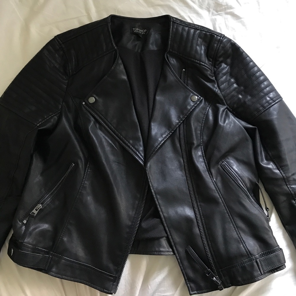 Topshop “Nelly” Faux Leather Biker Jacket