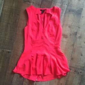 Deep V silky Top | back zipper | Peplum | Size 2