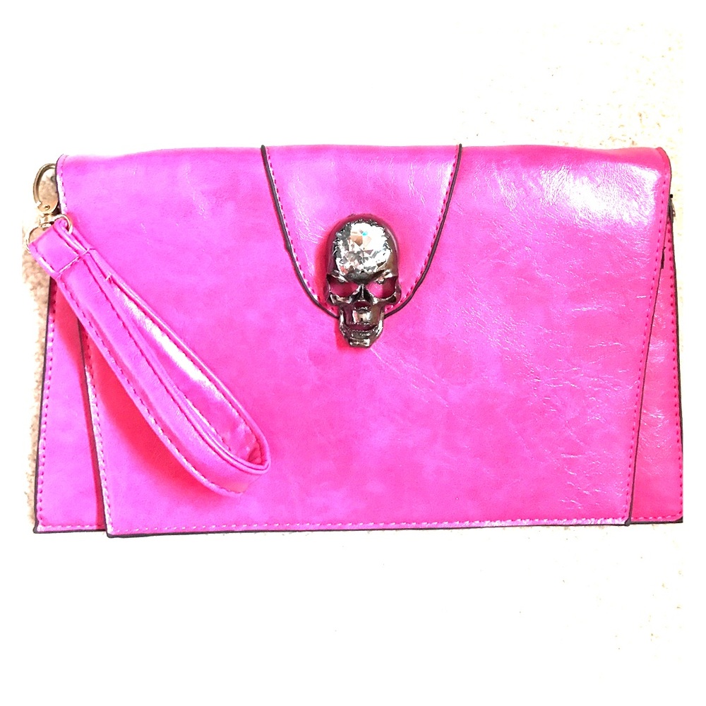 Pink Clutch w/crystal skull & strap
