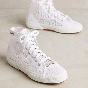NEW - Superga White Lace High Tops - Size 8