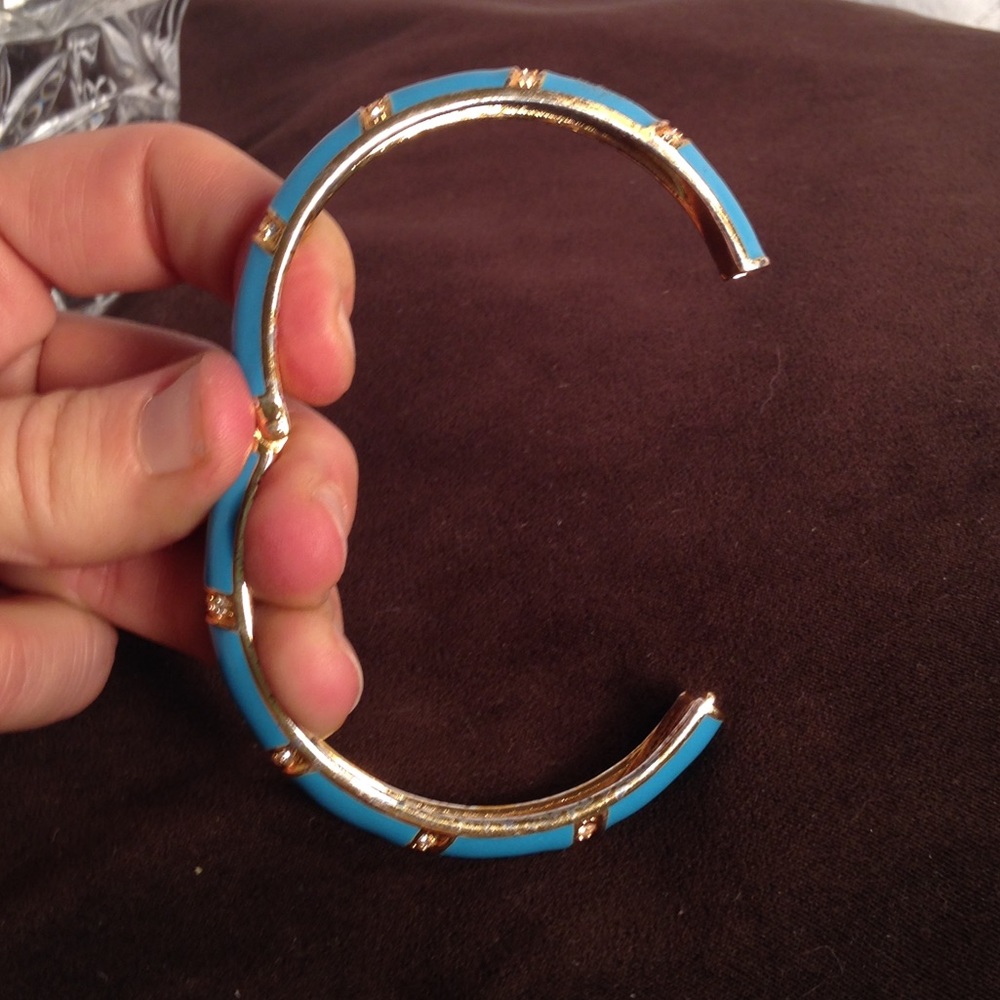Turquoise & Rhinestone Hinged Bangle Bracelet - Picture 3 of 3