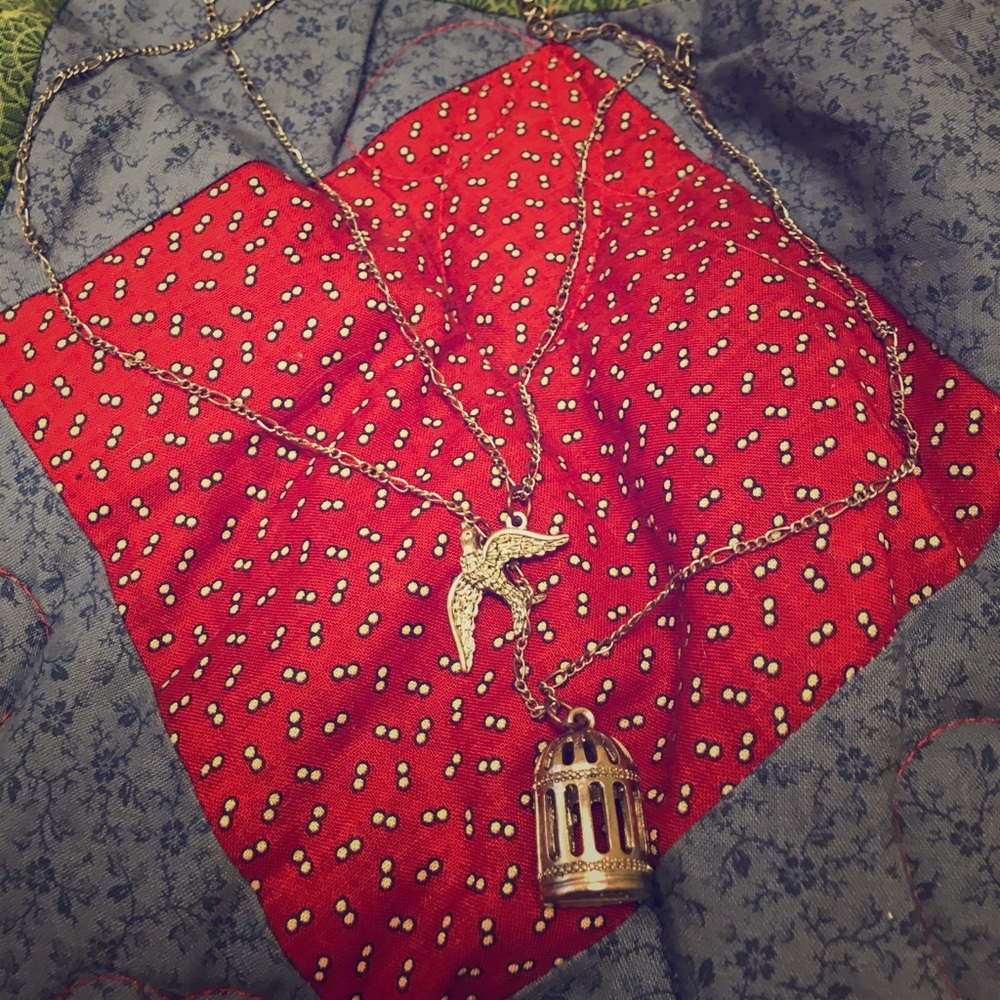 Bird and cage double necklace