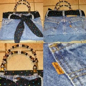 Levi's 550 Jeans Denim Bag Purse Hearts Handmade
