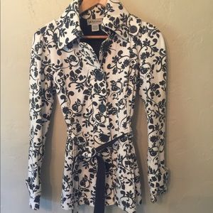 Black and white floral jacket with tie waist