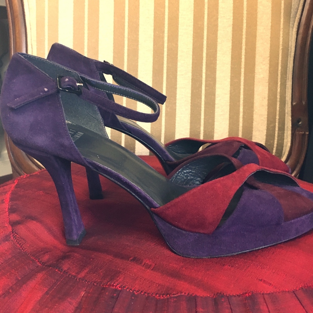 Stuart Weitzman purple red suede platforms