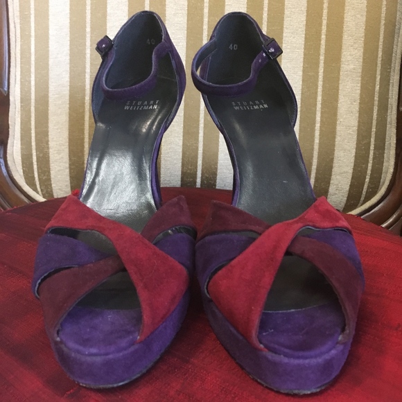 Stuart Weitzman purple red suede platforms - Picture 2 of 5