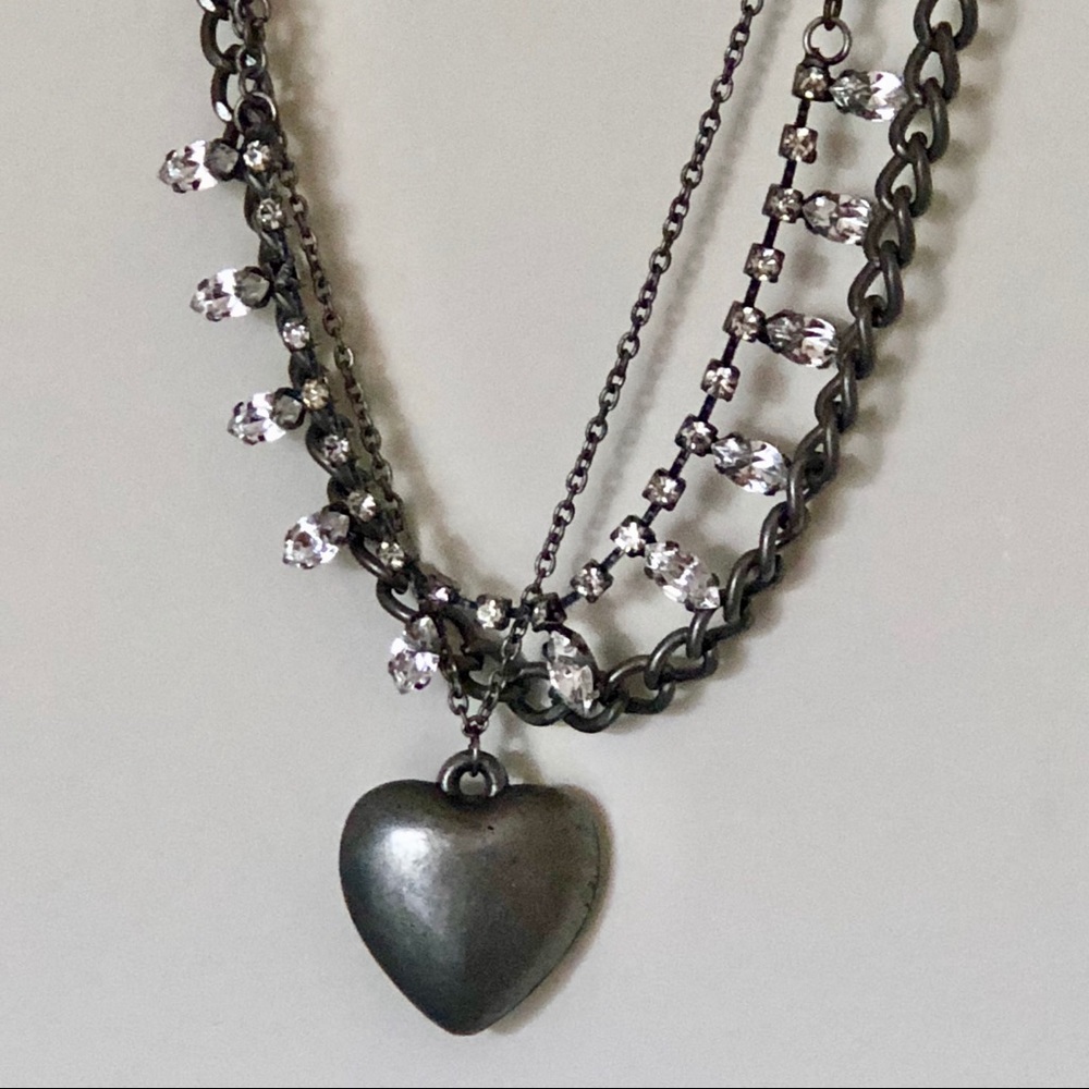 New! A Heart Rhinestone Silver Necklace