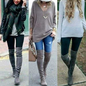 Grey Suede Thigh High Boots