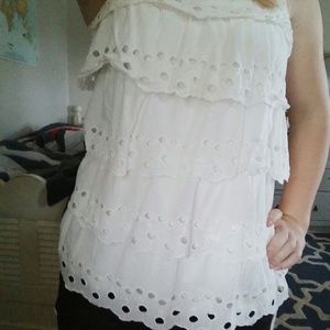 Elle Ruffle White Eyelet tank
