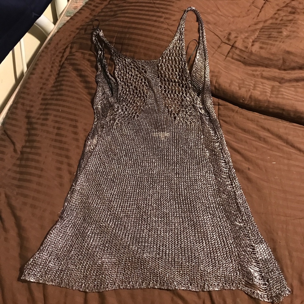 See through silver dress