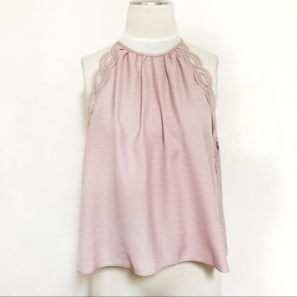 Halter high Neckline lace trim boho tank top