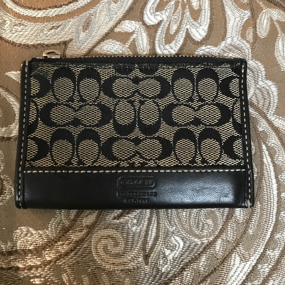 Coach Small leather and cloth card wallet