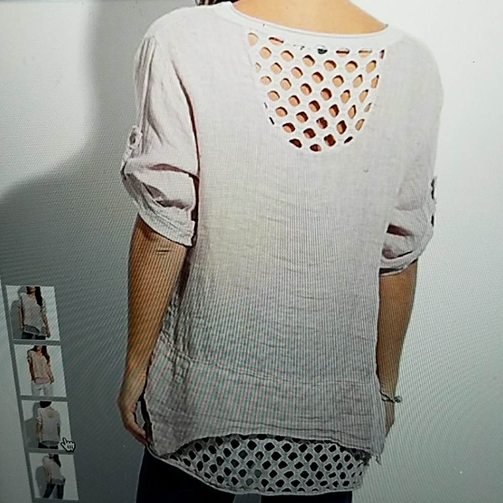 Light Pink European Linen mesh-accent tunic