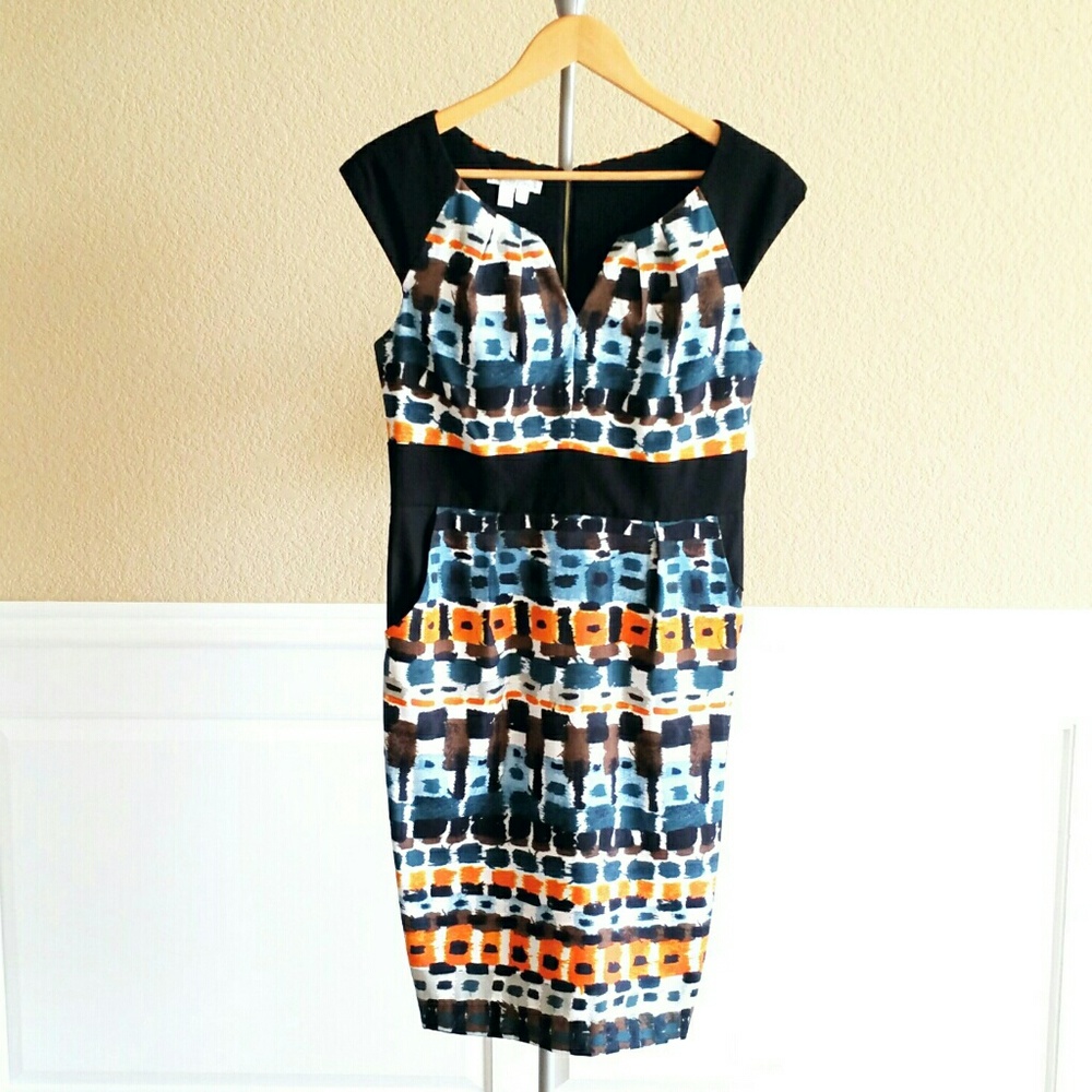 Abstract Watercolor Print Dress with Pockets