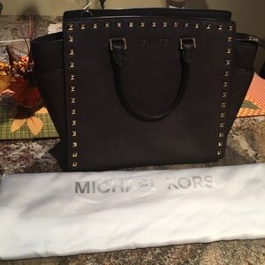 SALE! Michael Kors Selma Studded Saffiano Brown