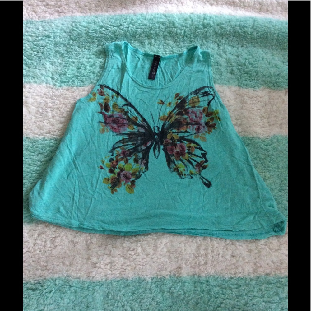 Blueish green butterfly tank top