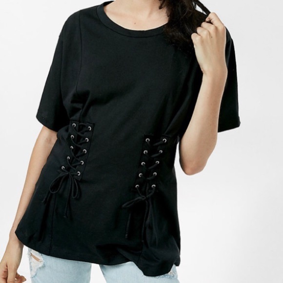 NWT❣️EXPRESS❣️DOUBLE LACE-CORSET TEE❣️ - Picture 2 of 5