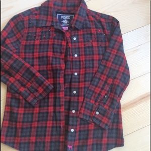 VS Pink. Red Plaid 3/4 length w/ rhinestones