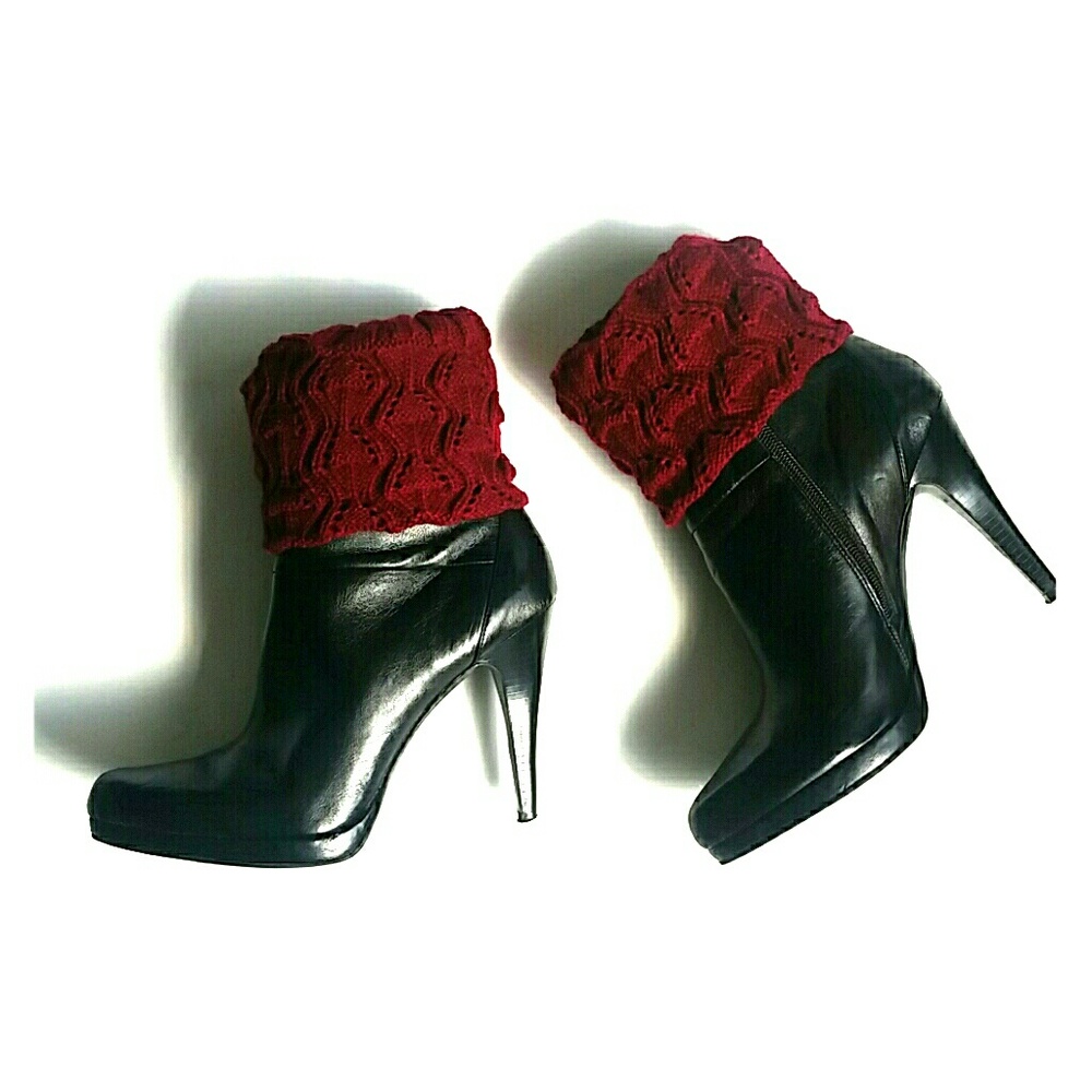 NEW Scallop Knit Boot Socks OS Black Khaki & Wine