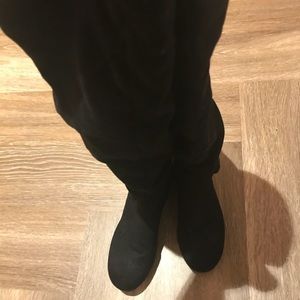 Black over the knee suede boots (flat)