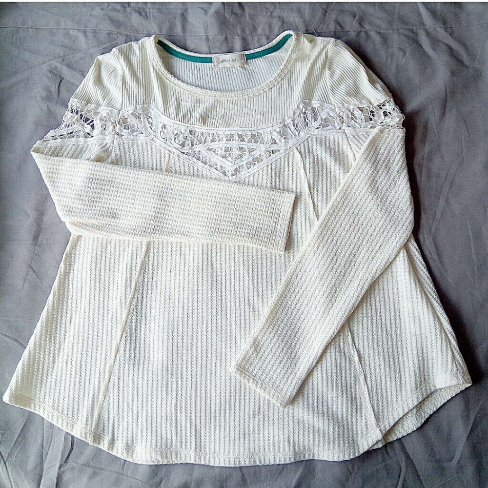 NWOT Altar'd State White Cream Waffle Lace Top