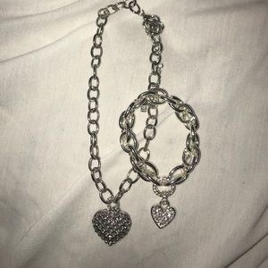 Silver heart necklace and bracelet