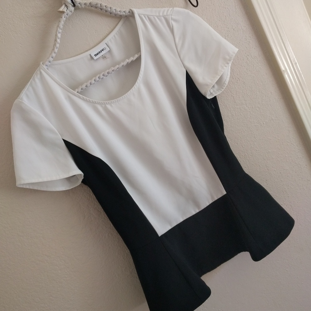 Sold DKNY Black White Color Block Peplum Top Size0