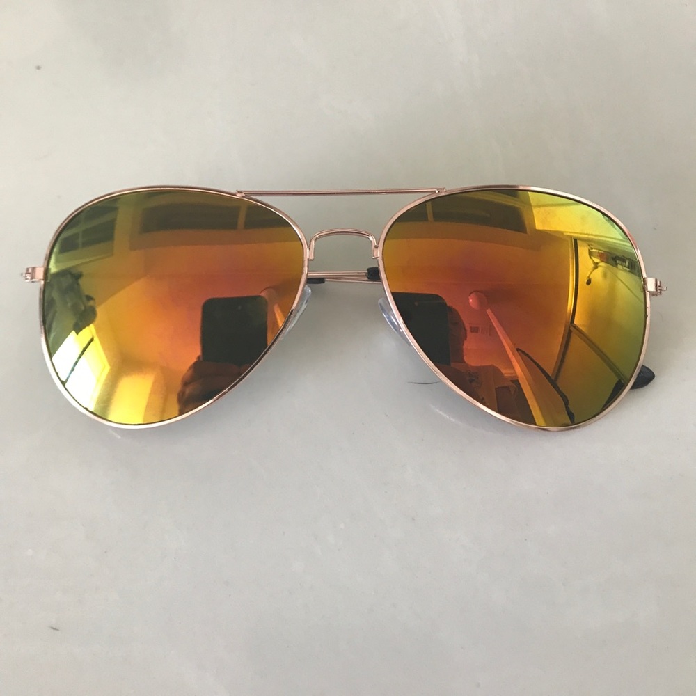 Gold Red Aviator Sunglasses