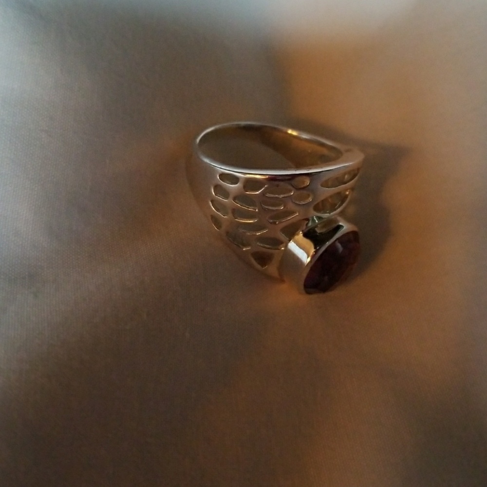 SS ring with synthetic amethyst. Printed 925 - Picture 2 of 4