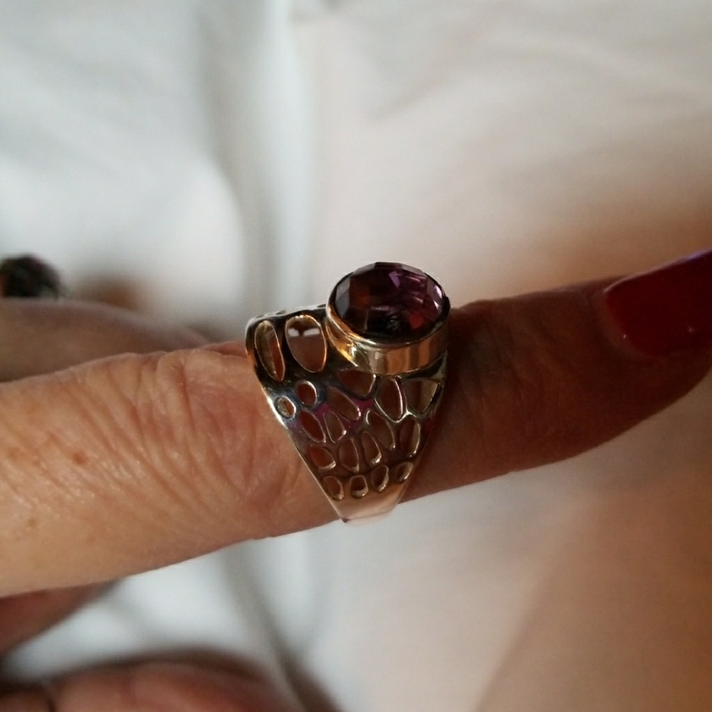 SS ring with synthetic amethyst. Printed 925 - Picture 3 of 4