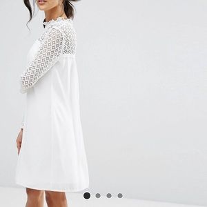 White High neck swing dress with lace upper 💕