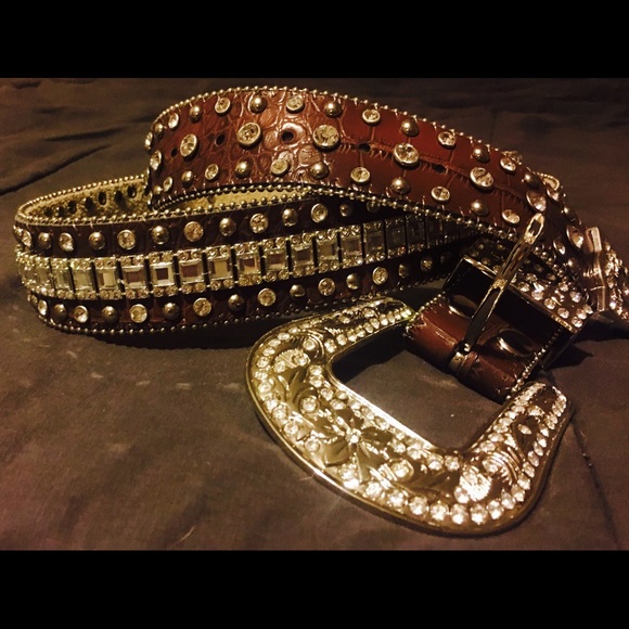 Crystal croc print leather belt