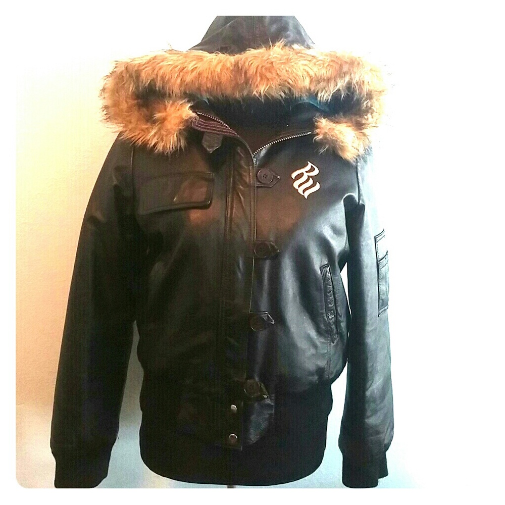 Rocawear Hooded Leather Bomber Jacket