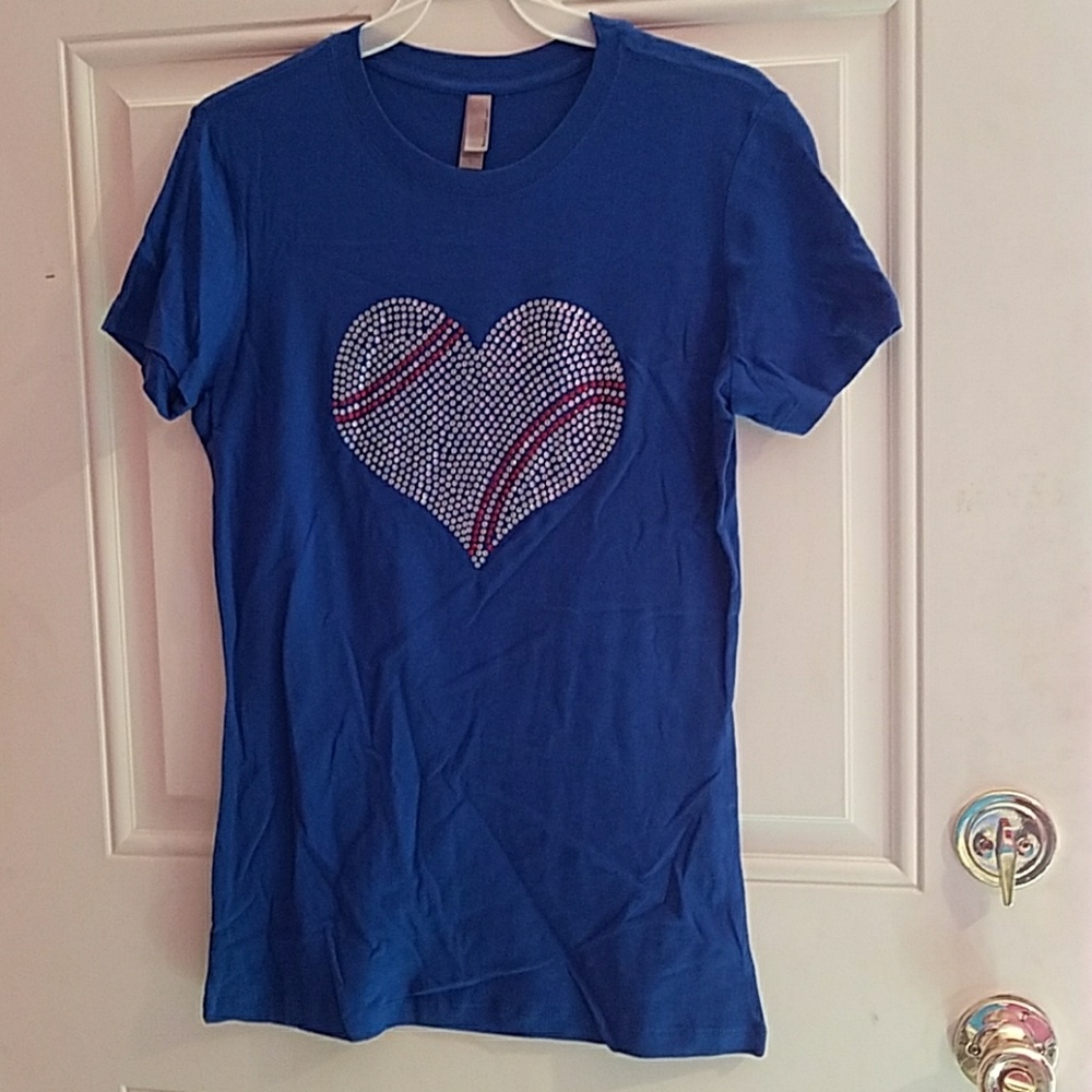 Blue Tee with Bling Baseball heart shape
