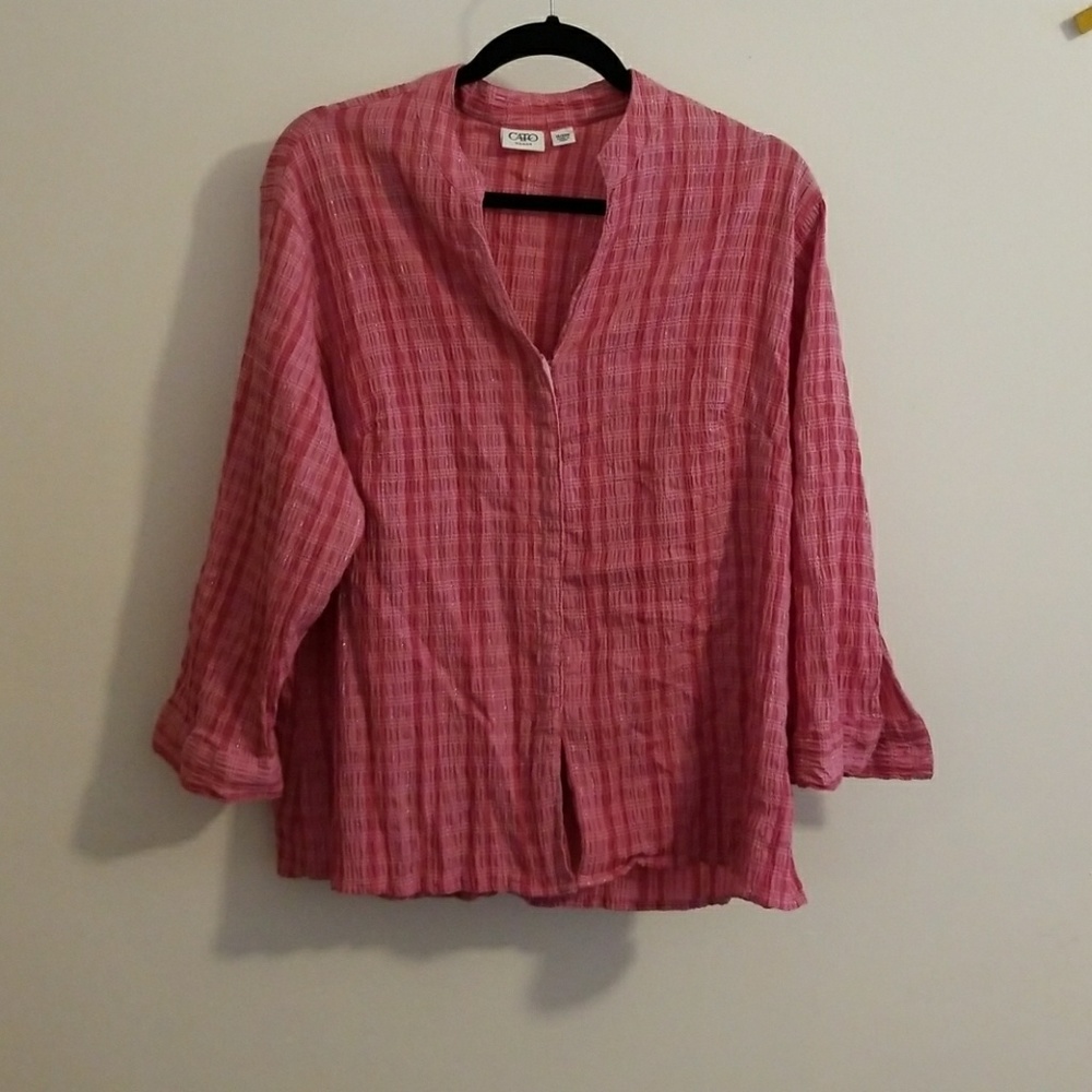 Pink stripped hook and loop over shirt