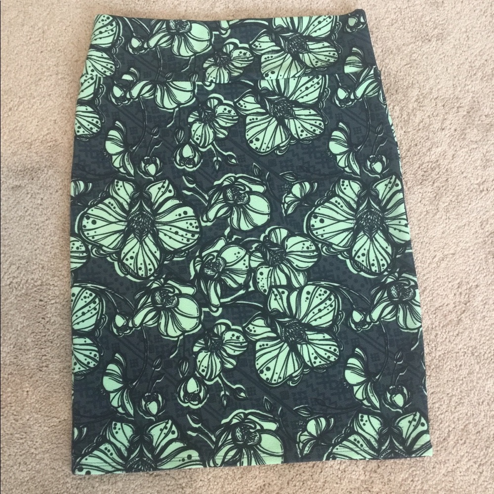 Dark Blue/Light Green Flower Pencil Skirt