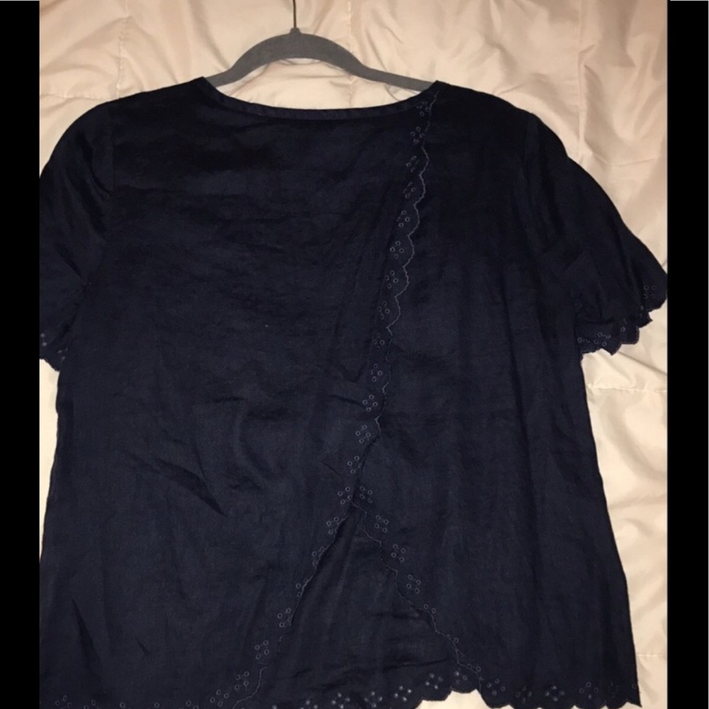 J. Crew Navy Linen Top w/Scalloped Trim, Open Back