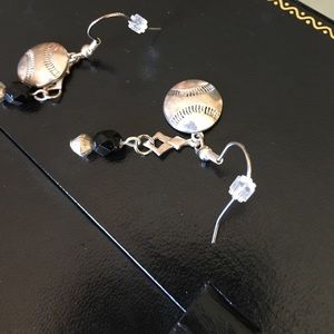 Jewelry - Adorable black & silver dangle baseball earrings Jewelry - Adorable black & silver dangle baseball earrings