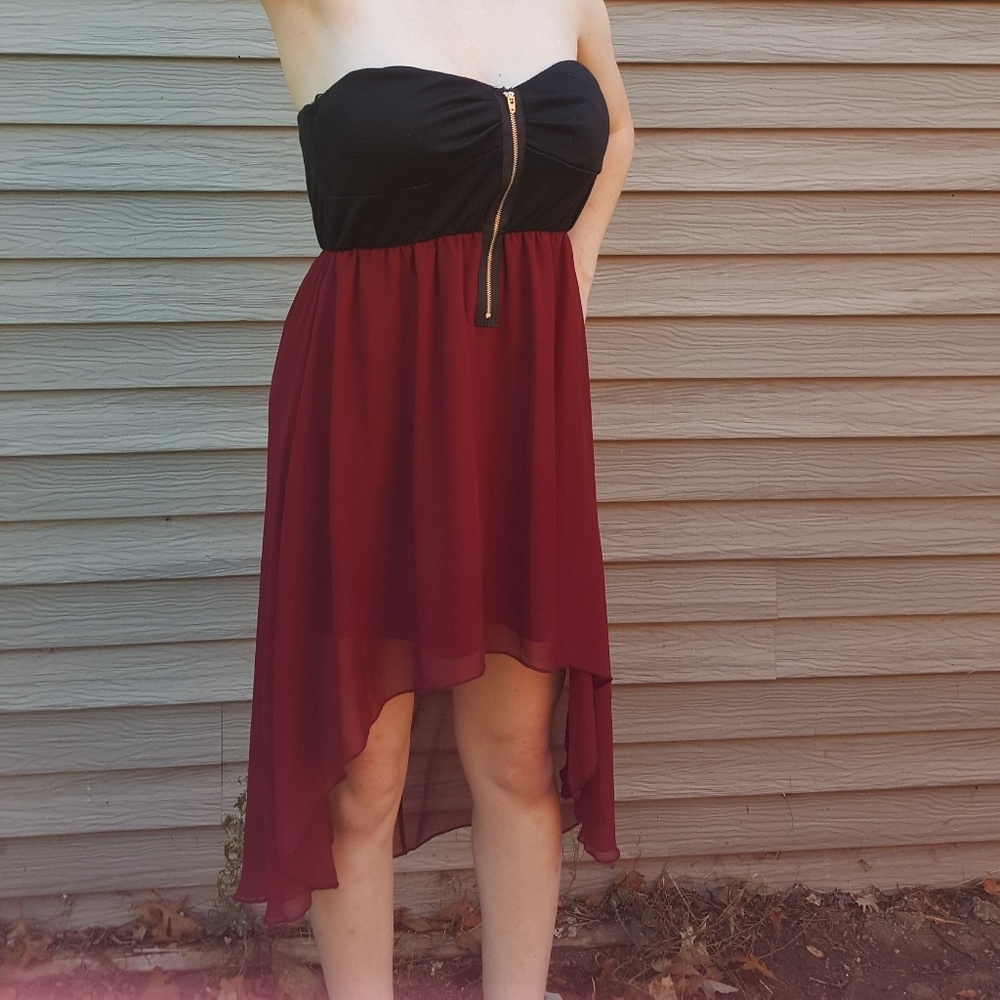 Red and black high low dress