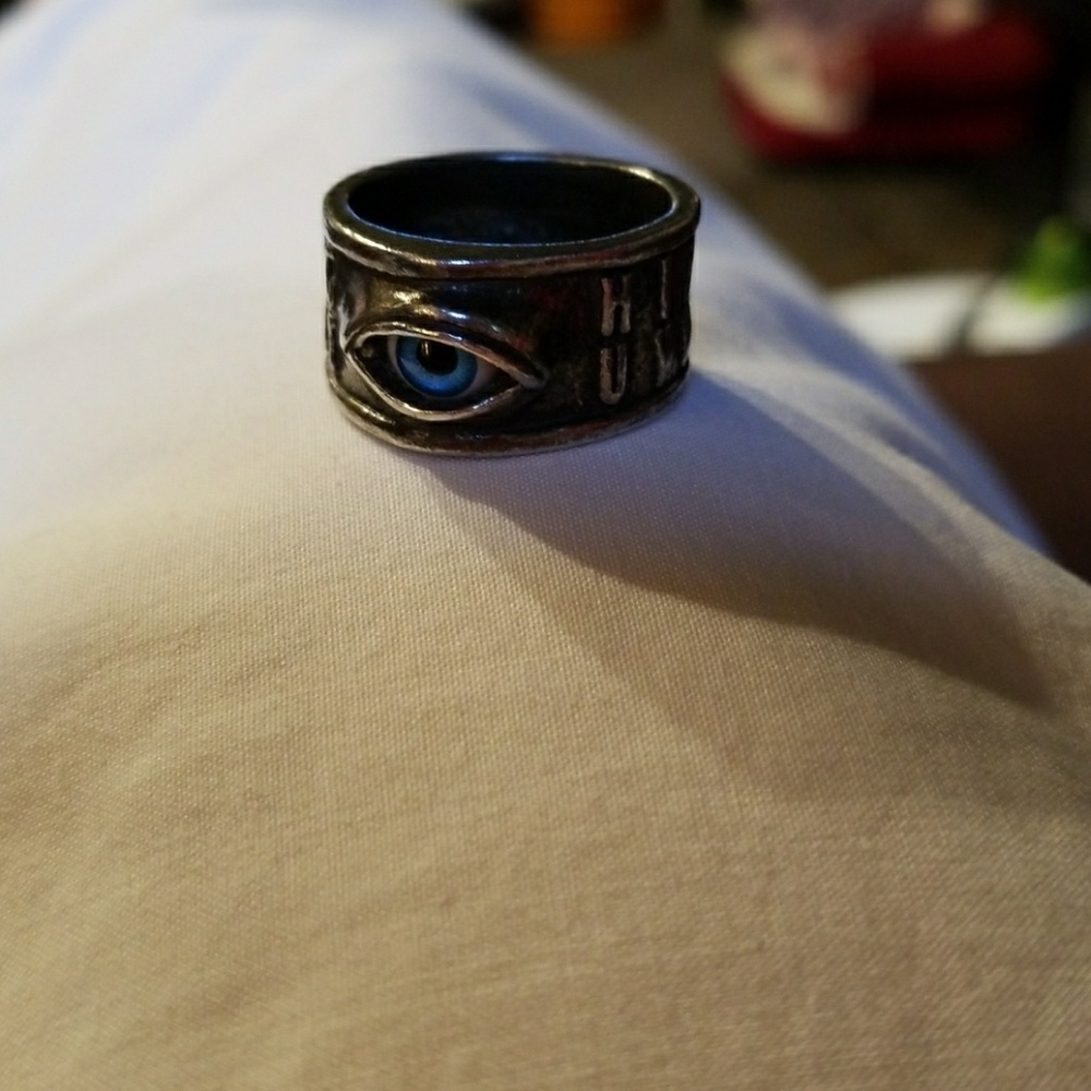Pewter Ouija ring with eye and letters