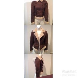 Shearling brown aviator jacket with out wear trim