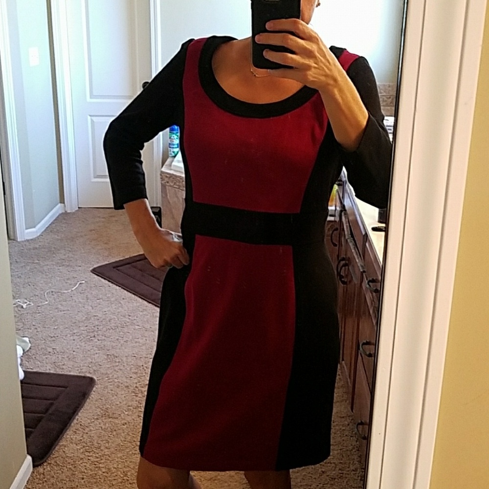 Maggy London Red Black Color Block Knit Dress