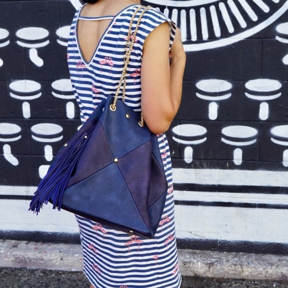 Color Block Backpack/ Tote in Blue - Picture 1 of 3