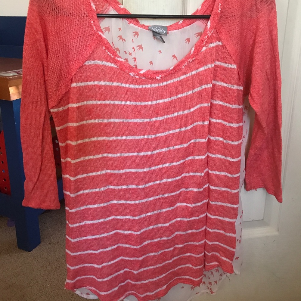 Sheer coral and white shirt